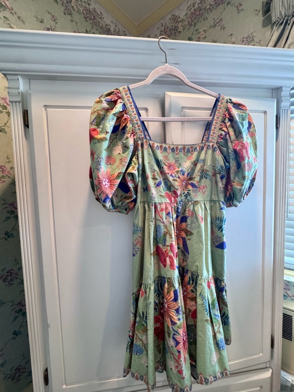Farm Rio Mini Floral Puff-Sleeve Sun Dress in Green